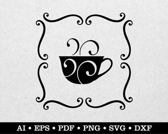 Teacup With Swirls, Teacup svg, Tea svg, Tea Time svg, Tea Party svg, ai eps pdf svg png dxf