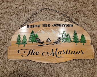 Personalized Wooden Camping Outdoor Sign, Cabin Decor, Campsite Sign, Welcome to our Camp, Custom Carved Sign, Wooden Camping Decor,