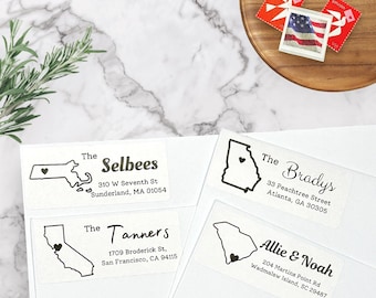 Custom State & Heart Return Address Labels: Personalized Mailing Label Roll