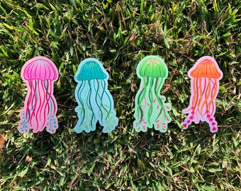 Pegatinas de vinilo brillante a prueba de agua con medusas de colores: paquete de pegatinas de medusas