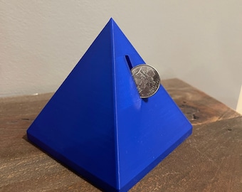3D Printed Pyramid PiggyBank — 4x4x4.5 plastic coin bank with removable plug
