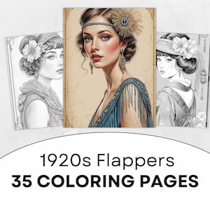 1920s Flappers 35 Graustufen Malseiten, Malbuch zum ausdrucken, Stress Relief Art