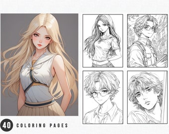 40 páginas para colorear de anime Gauken / Libro para colorear para adultos en escala de grises (PDF imprimible)