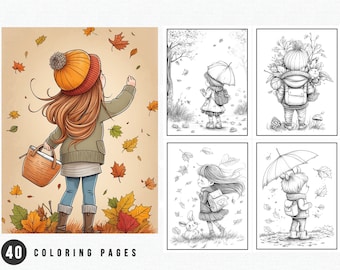40 Celebrating Autumn Grayscale Coloring Pages | Adult Kid Coloring Book Download| Printable Page |Stress Relief Art