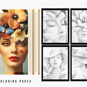 40 Floral Grace Grayscale Coloring Pages | Adult Kid Coloring Book Download| Printable Page |Printable PDF file