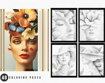 Dibujos florales para colorear en escala de grises / Libro imprimible para adultos y niños (PDF)