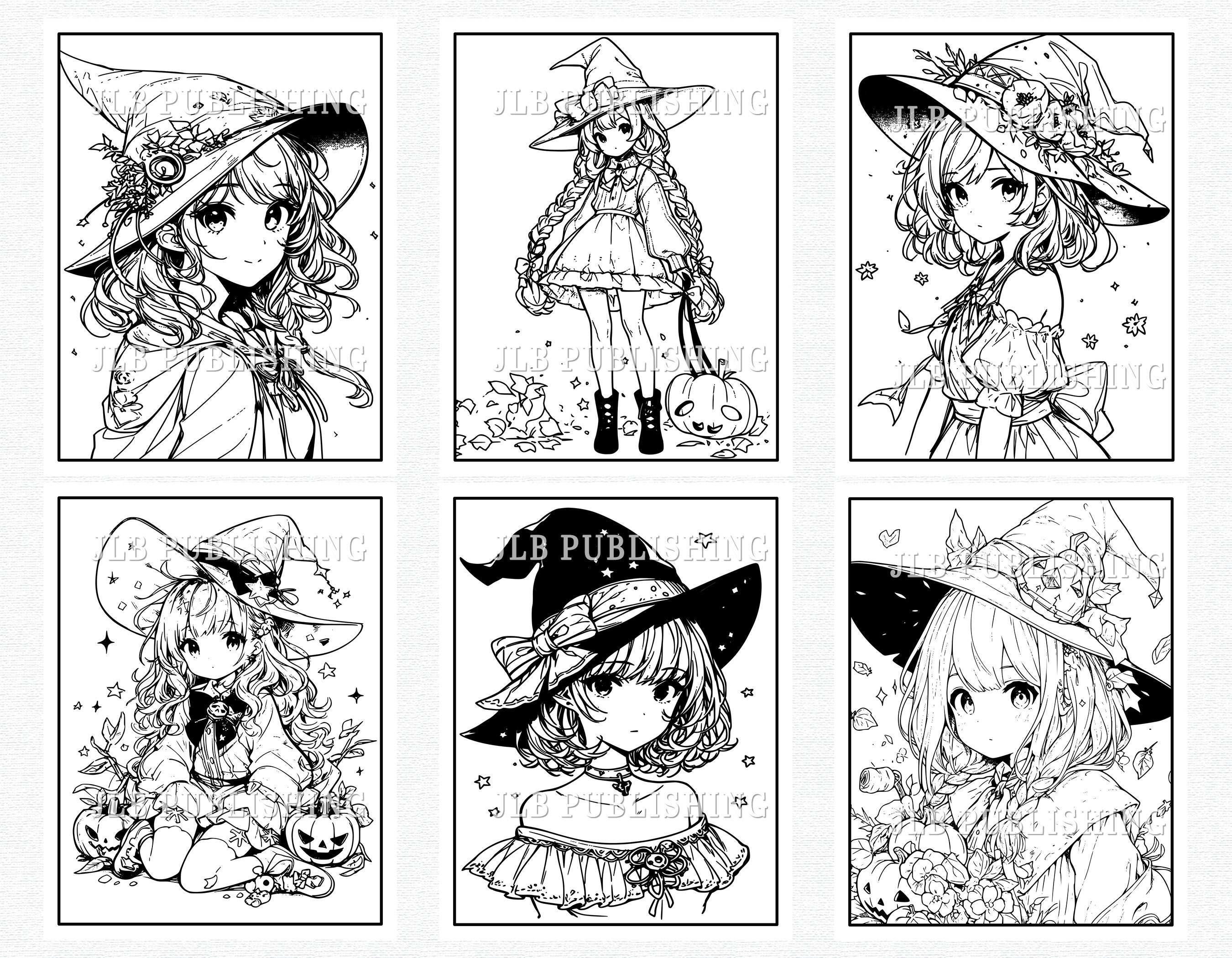 50 Halloween Anime Girl Coloring Pages Adult Coloring Book Download Printable Page printable PDF ...