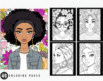 Dibujos de anime afro para colorear / Libro para colorear para adultos de 40 páginas (PDF imprimible)