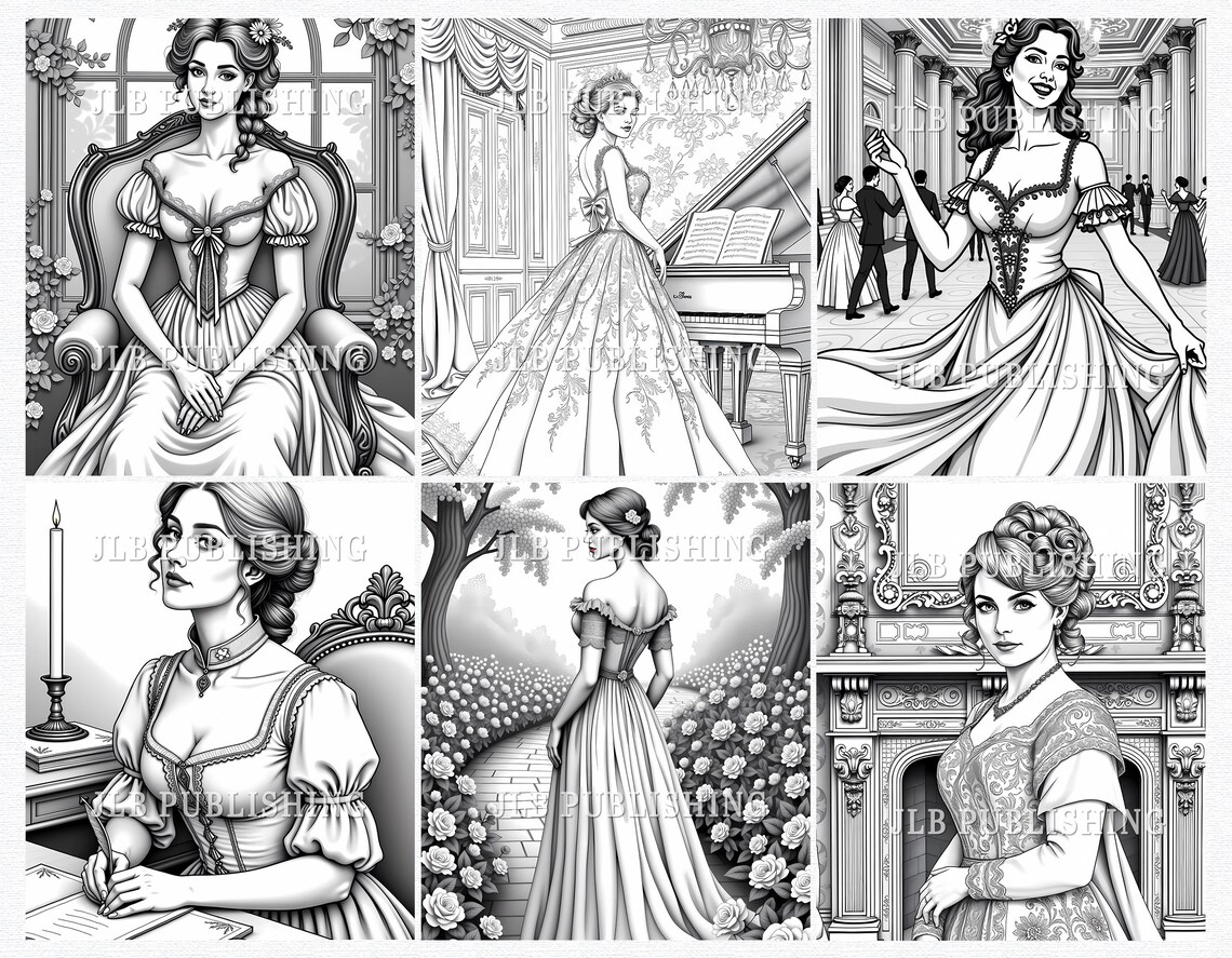 Regency Coloring Patterns 40 Grayscale Regency Coloring Pages | Elegant Adult Designs (printable ...