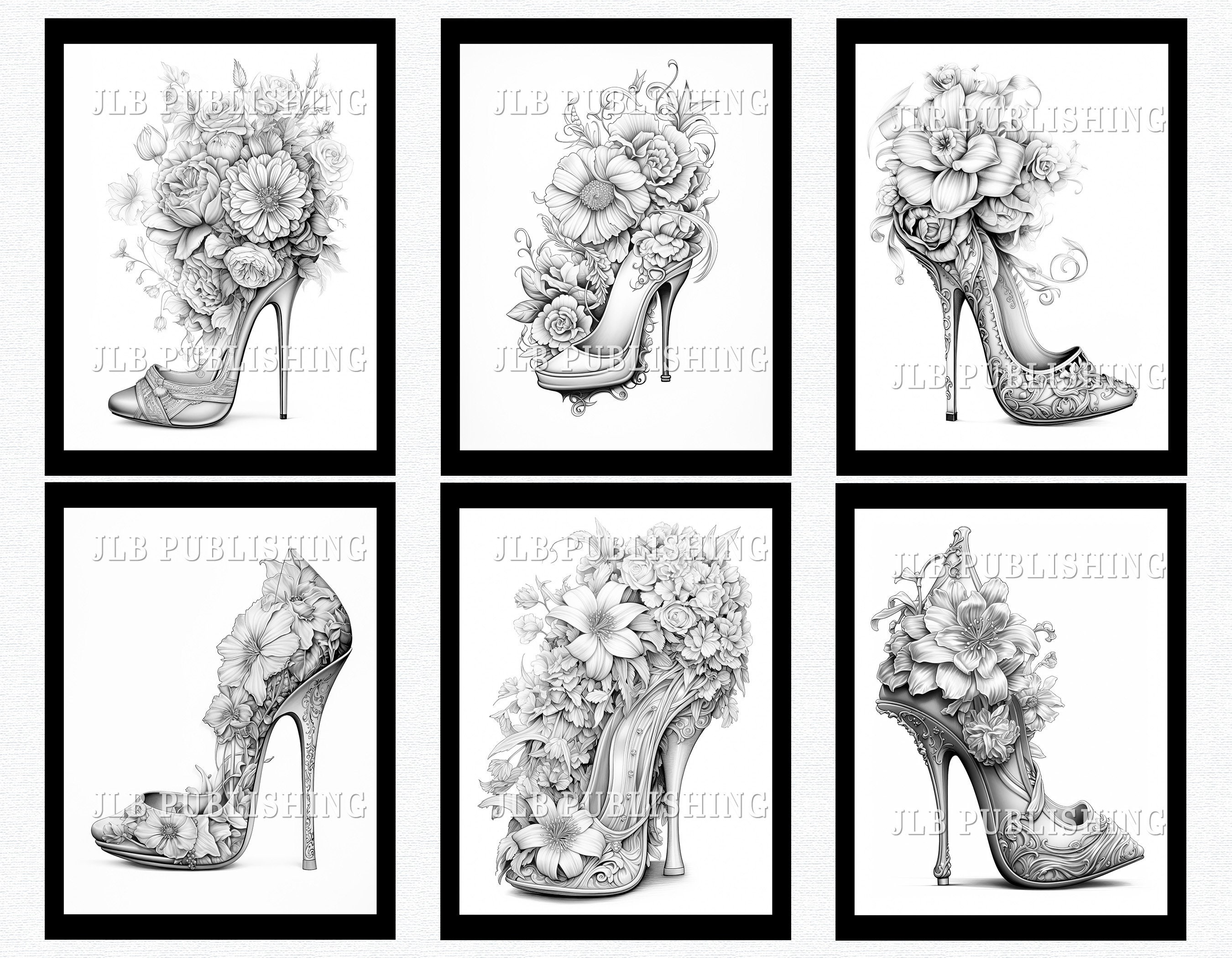 40 Grayscale Baroque Shoes Coloring Pages Adult Coloring Book Download ...