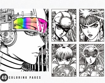 40 páginas para colorear de sueños distópicos de anime / Libro para colorear para adultos y niños (descargable) / Página imprimible / Archivo PDF imprimible