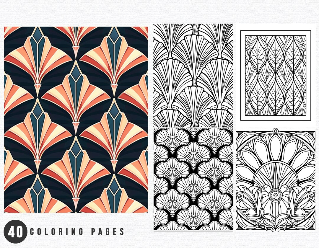40 Art Deco Patterns Set 1 Coloring Pages | Adult Coloring Book ...
