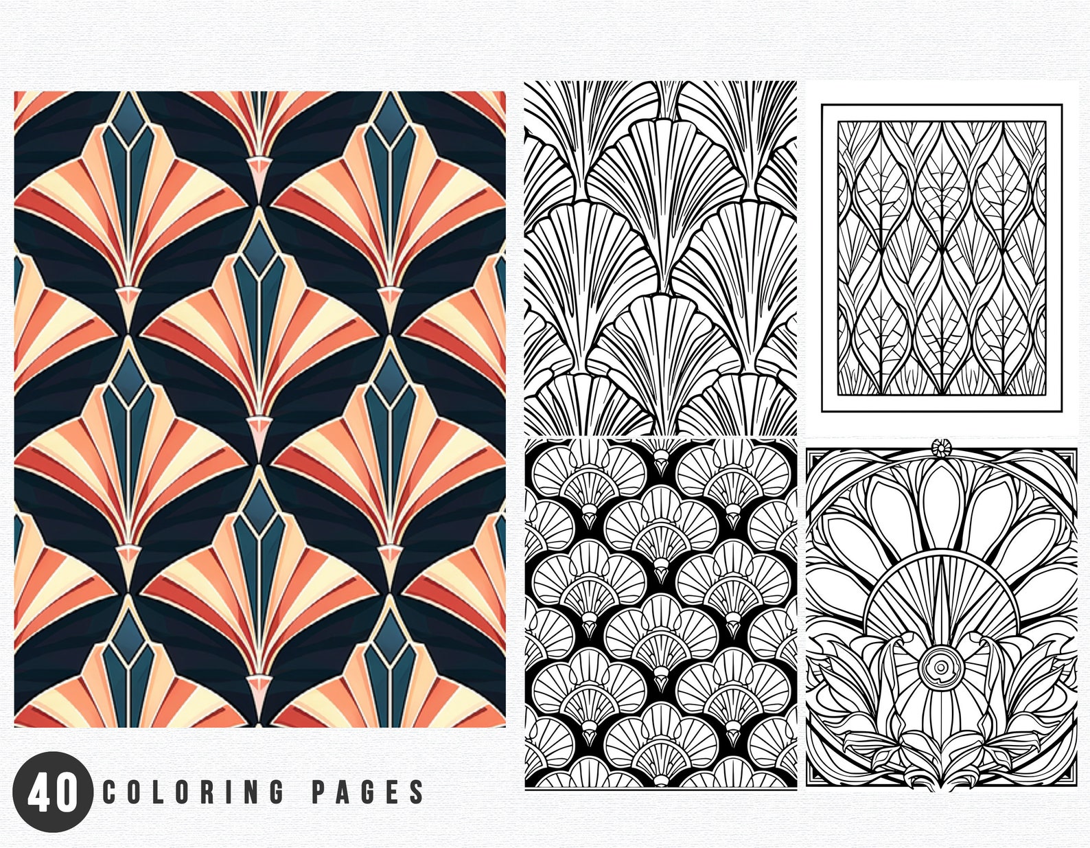40 Art Deco Patterns Set 1 Coloring Pages Adult Coloring Book Download ...