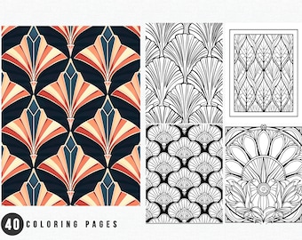 Pode incluir: 40 páginas para colorir com padrões geométricos intrincados em preto e branco. Os padrões incluem flores estilizadas, folhas e formas geométricas.