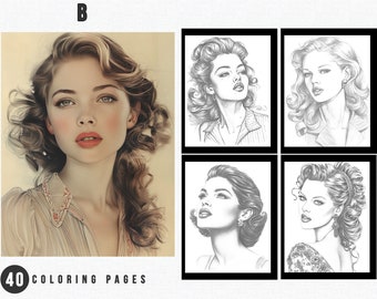 Dibujos para colorear de bellezas clásicas / 40 retratos en escala de grises (archivo PDF)
