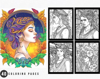 Libro para colorear de diosas griegas / 40 páginas imprimibles (descarga en PDF)
