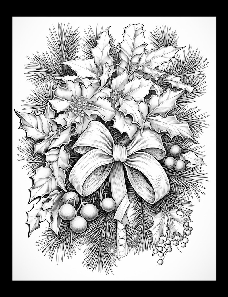 50 Grayscale Vintage Christmas Coloring Pages Adult Coloring Book