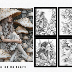 beautiful women,coloring book,colouring book,cute animals,digital printables,elf coloring,elves coloring,enchanted beings,forest creatures,grayscale women,instant download,printable coloring,whispering woods