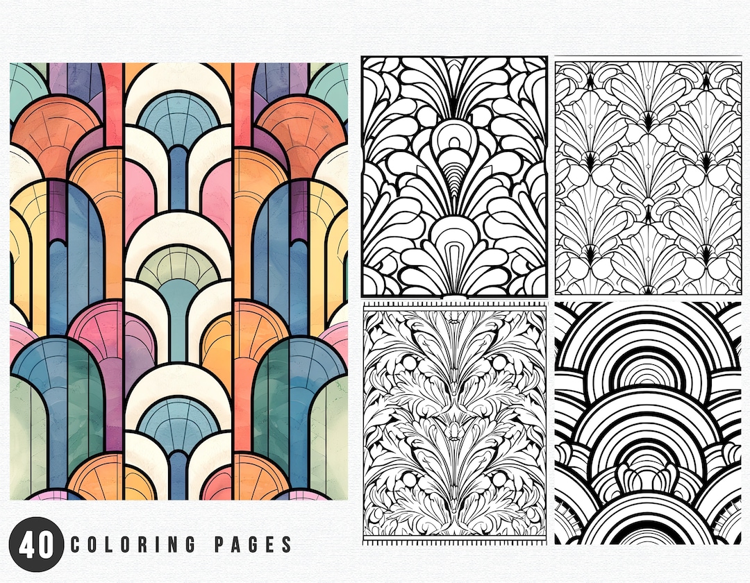 40 Art Deco Patterns Set 2 Coloring Pages | Adult Coloring Book ...