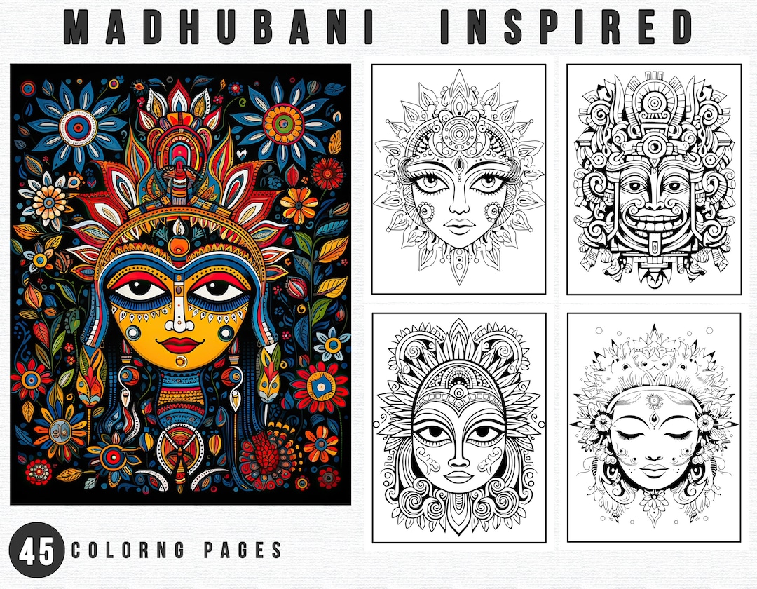 45 Madhubani Inspired Coloring Pages Adult Coloring Book Download ...