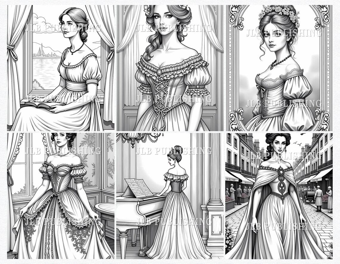 Regency Coloring Patterns 40 Grayscale Regency Coloring Pages | Elegant Adult Designs (printable ...