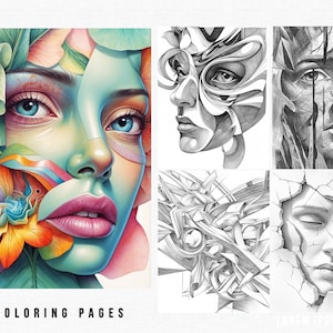 40 Grayscale Abstract Surrealism Coloring Pages | Adult Coloring Book| Printable Page |Stress Relief Art
