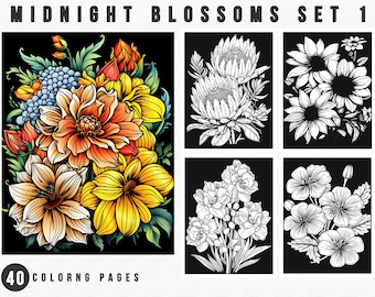 Dibujos para colorear de flores de medianoche / 40 diseños florales imprimibles (PDF)