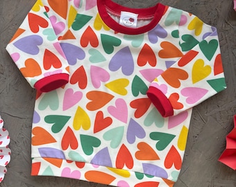 Colourful heart print baby T-shirt, long and short sleeve kids top, toddler pullover.