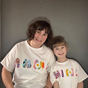 Matching MAMA and MINI relaxed fit T-shirt set. Appliqué and embroidered lettering. Womens, baby and kids T-shirt. Mother’s Day gift. image 2
