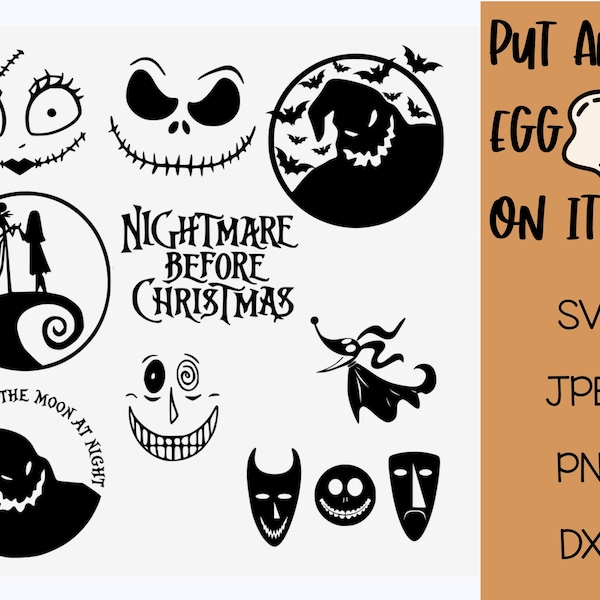 Bundle. Nightmare Before Chrstmas PNG DXF SVG Files, Jack and Sally, Zero, Oogie Boogie Christmas Halloween