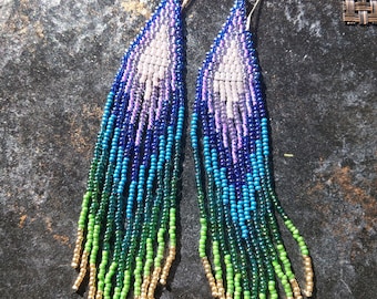 Peacock Fringe Beaded Earrings