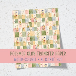Carta transfer per patchwork floreale per argilla polimerica #O32, motivo floreale pastello solubile in acqua per orecchini, fogli grandi 8,5x11 pollici