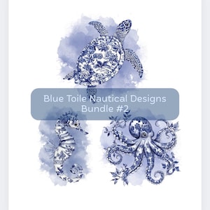 Nautical Clay Transfer Paper #BN13, Blue Toile Sea Life Designs for Beach Earrings, Water Soluble Transfer Paper for Polymer Clay Earrings