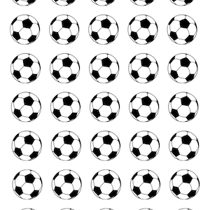 Peut inclure: Une illustration en noir et blanc de 49 ballons de football disposés en grille.