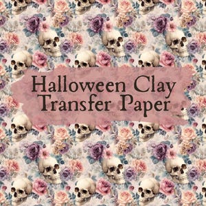 Halloween Skull Clay Transfer Paper #HF64, Gothic Floral Pattern for Spooky Fall Earrings, Water Soluble Transfers for Polymer Clay Earrings