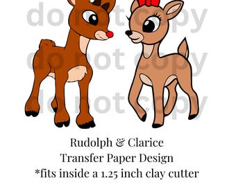 Christmas Rudolph & Clarice Clay Transfer Paper C27, Christmas Themed Transfer Paper, Water Soluble Transfer Paper for Polymer Clay Earrings