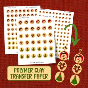 Christmas Cookie Transfer Paper for Polymer Clay #PILL7-9, Water Soluble Designs for Earrings, Clay Jewelry Making, Large 8.5x11 Sheets