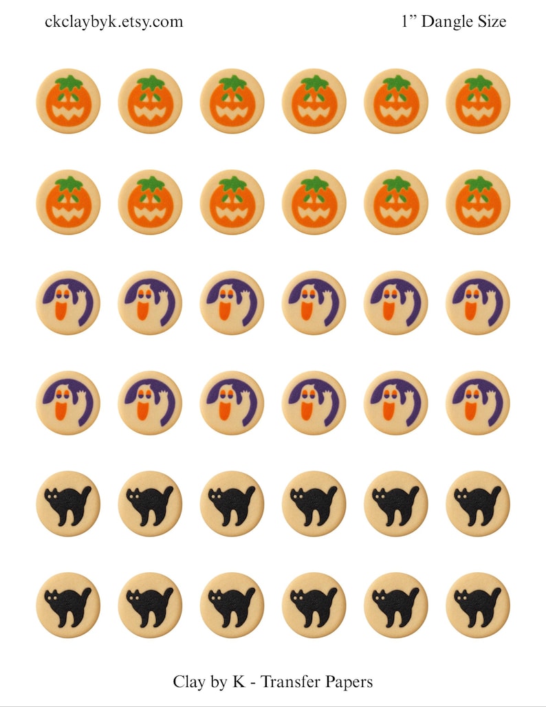 Halloween-koekje transferpapier voor polymeerklei #PILL3-5, in water oplosbare ontwerpen voor oorbellen, sieraden maken van klei, grote vellen van 8,5 x 11 inch afbeelding 2