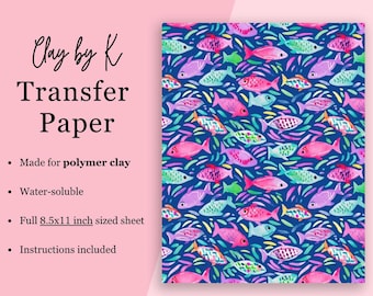 Ocean Fish Clay Transfer Paper #S24, Bold Colorful Pattern for Beach Themed Earrings, Water Soluble Transfer Paper for Polymer Clay Earrings