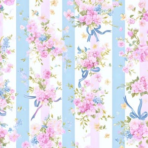 Blau & Pink Blumenmuster #GM27, Grandmillenial Streifen Transferpapier, wasserlösliches Transferpapier für Polymer Clay Ohrringe