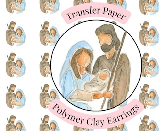 Christmas Nativity & Manger Clay Transfer Paper #R7, Jesus Religious Transfer Paper, Water Soluble Transfer Paper for Polymer Clay Earrings