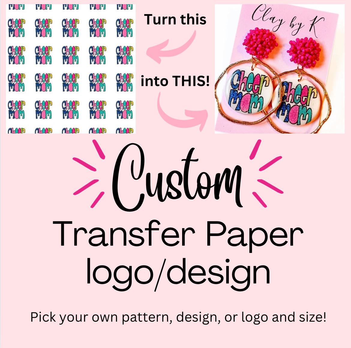 CUSTOM Design Clay Transfer Paper, Sports Logo Transfer Paper, Custom Transfer Paper, Water Soluble Transfer Paper for Polymer Clay Earrings
