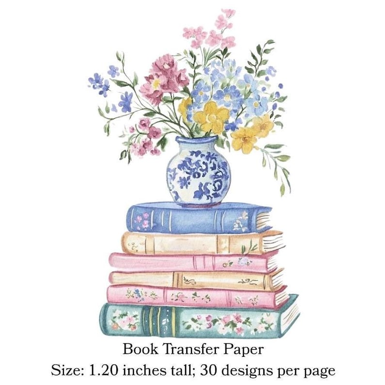 Bookstack Clay Transfer Paper #book11, Floral Book Design for Bookish ...