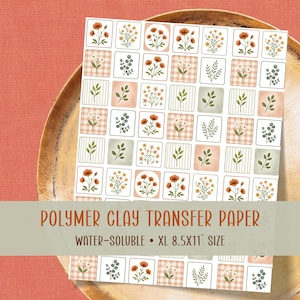 Blumen Patchwork Transferpapier für Polymer Clay #O13-14, wasserlösliche Fliesenmuster für Ohrringe, Schmuckherstellung, große 8.5x11 Bögen