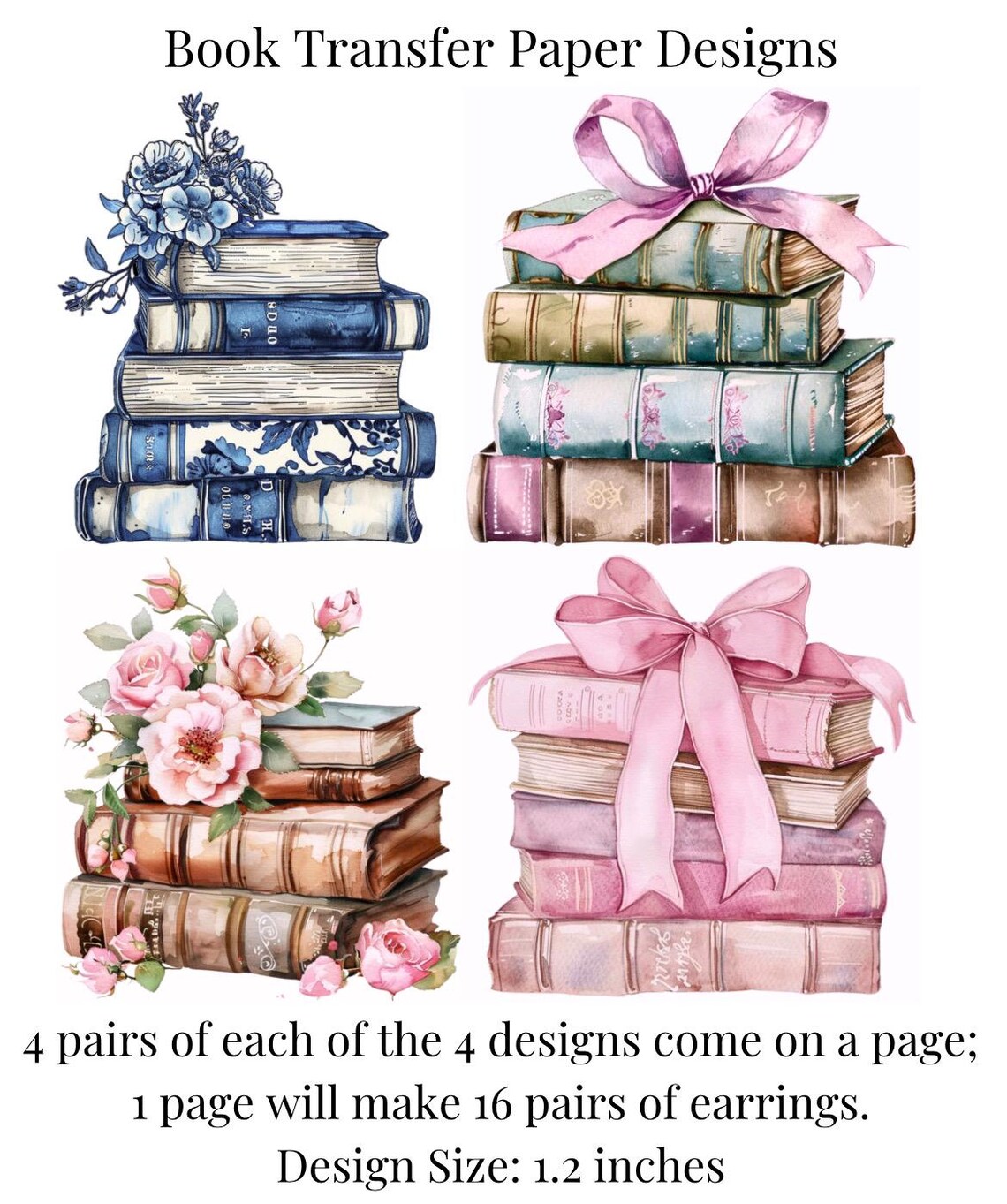 Book Clay Transfer Paper #book5, Boho Floral Coquette Book Stack ...