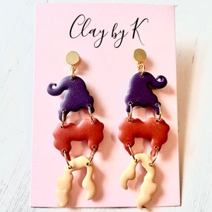 Witch Sisters Clay Earrings, Fall Clay Earrings, Clay Dangles for Halloween, Witchy Earrings, Boho Clay Earrings, Halloween Clay Earrings