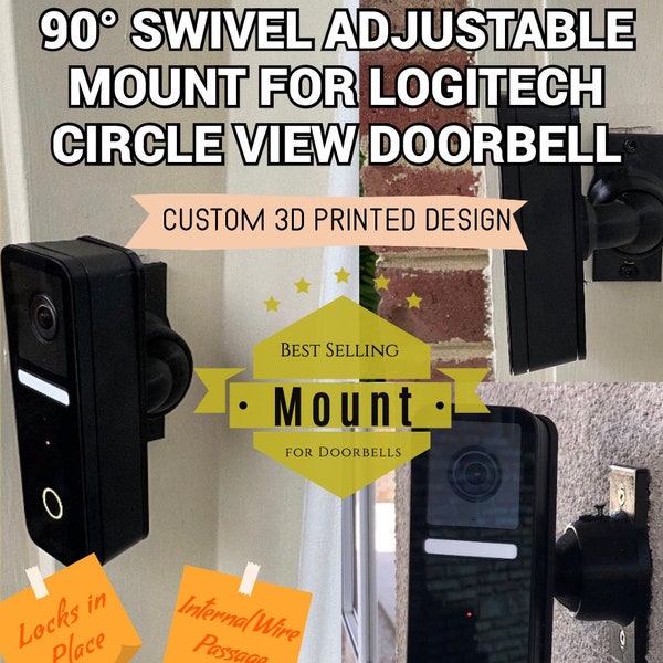 Logitech Circle View Doorbell Adjustable 90 degree Swivel Mount  Tilting Bracket. Can rotate from 15deg to 90deg. Get perfect viewing angle.