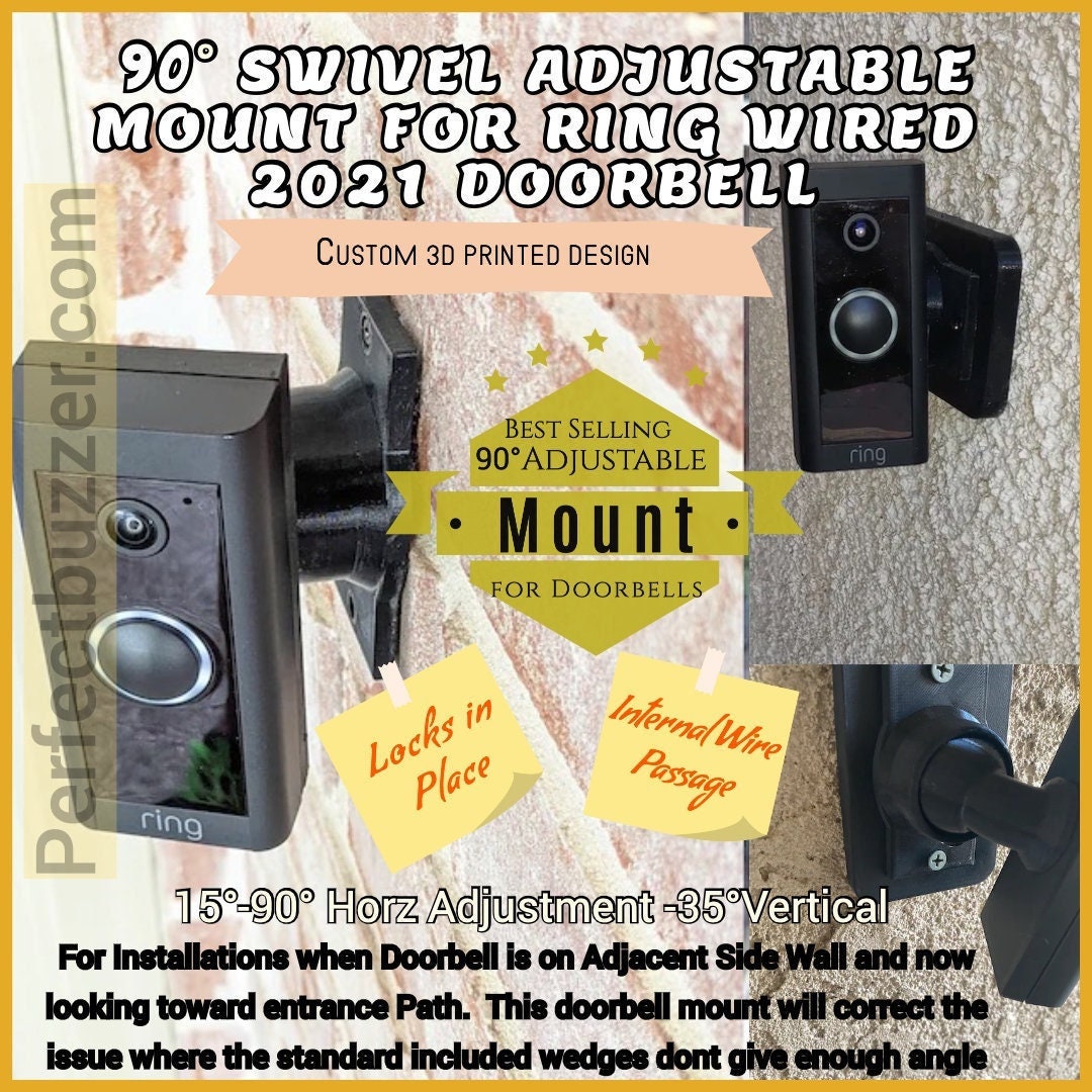 Ring Doorbell Wired 2021 90 Degree Swivel Mount Bracket Adjustable Tilt  Angle Rotate From 15deg to 90deg. Horizontal & Vertical Adjustment 