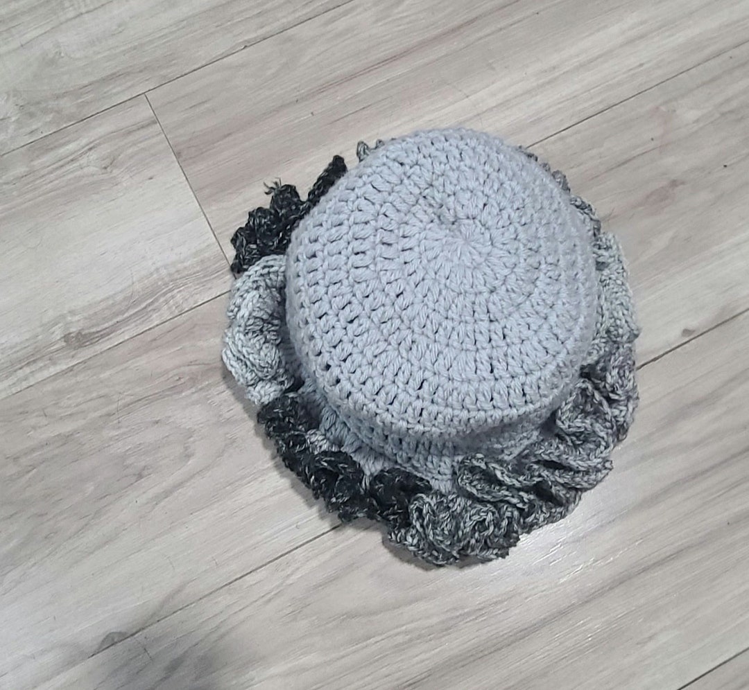 Ruffle Crochet Beanie (DEEP Wave) Ruffled Beanie (gray Ombre) - Etsy
