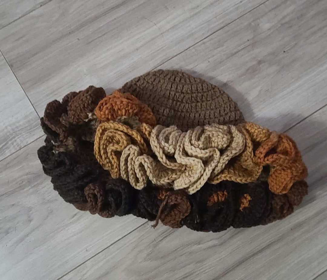 Ruffle Crochet Beanie (DEEP Wave) Ruffled Bennie, (latte Stripes) - Etsy